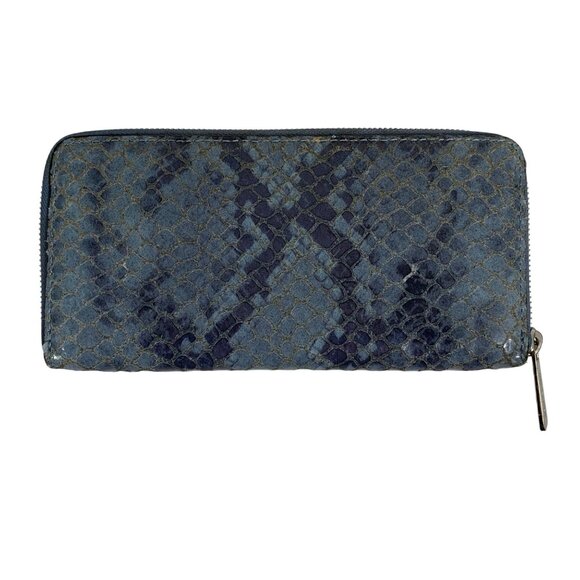 Michael Kors Bedford Denim Blue / Silver Python Leather Zip Around Wallet - Picture 6 of 12